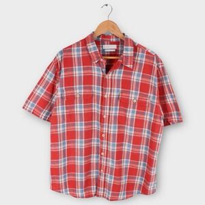 Lucky Brand XL Red Blue Plaid Short Sleeve Button Up Shirt Classic Fit Casual